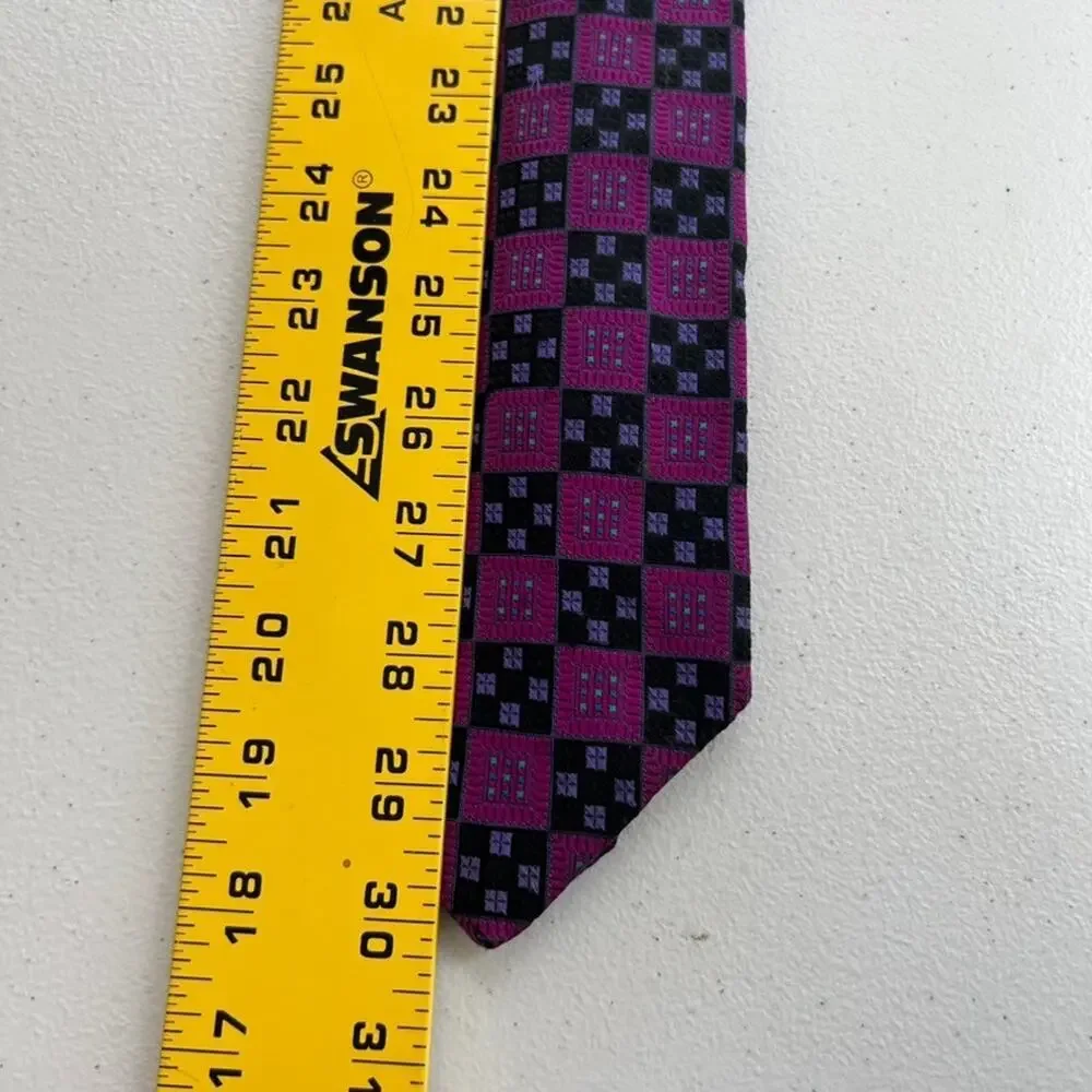 Robert Talbott Mens Tie Purple Square Geometric Silk HandSewn Embroidered
